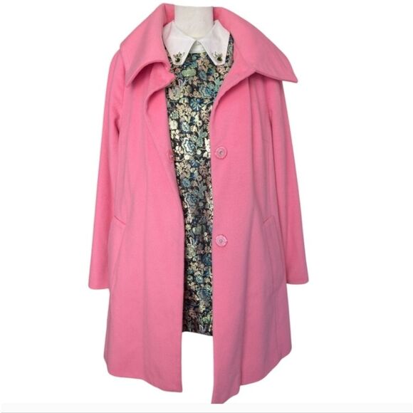 Pink Tartan Cotton Candy Pink Cashmere Wool Coat L - Picture 16 of 16